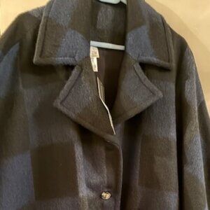 Marla Wynne-Designer. Navy Blue/Black block pattern 3/4 length Wool Jacket 1X